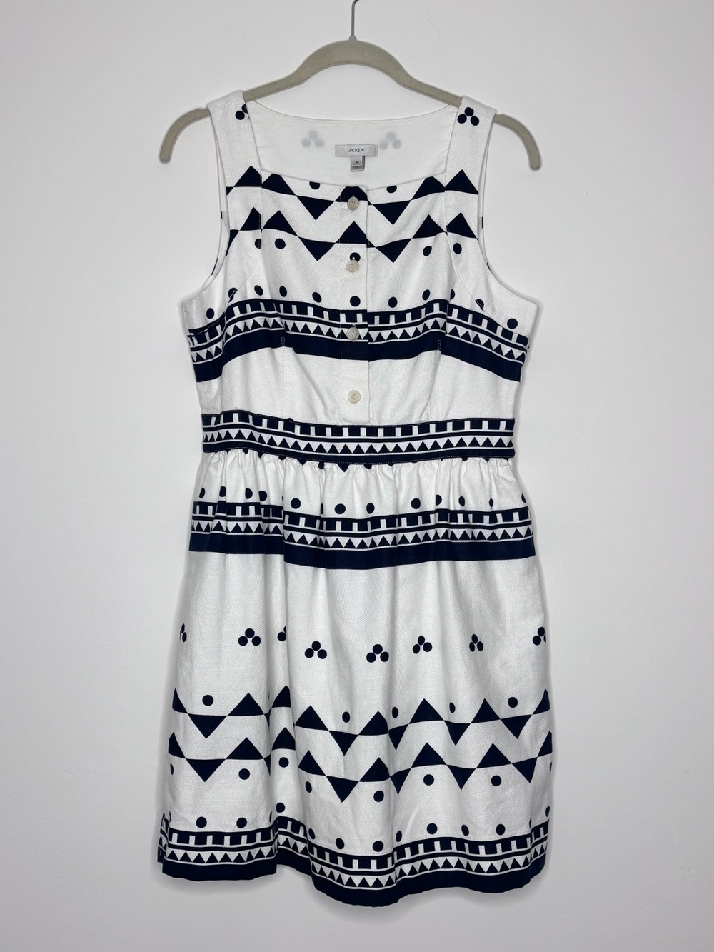 J. Crew Geometric White and Black Cotton Mini Dress Preppy Nautical 10